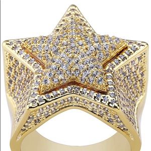 18K Gold Iced Out Diamond Flooded Star Ring